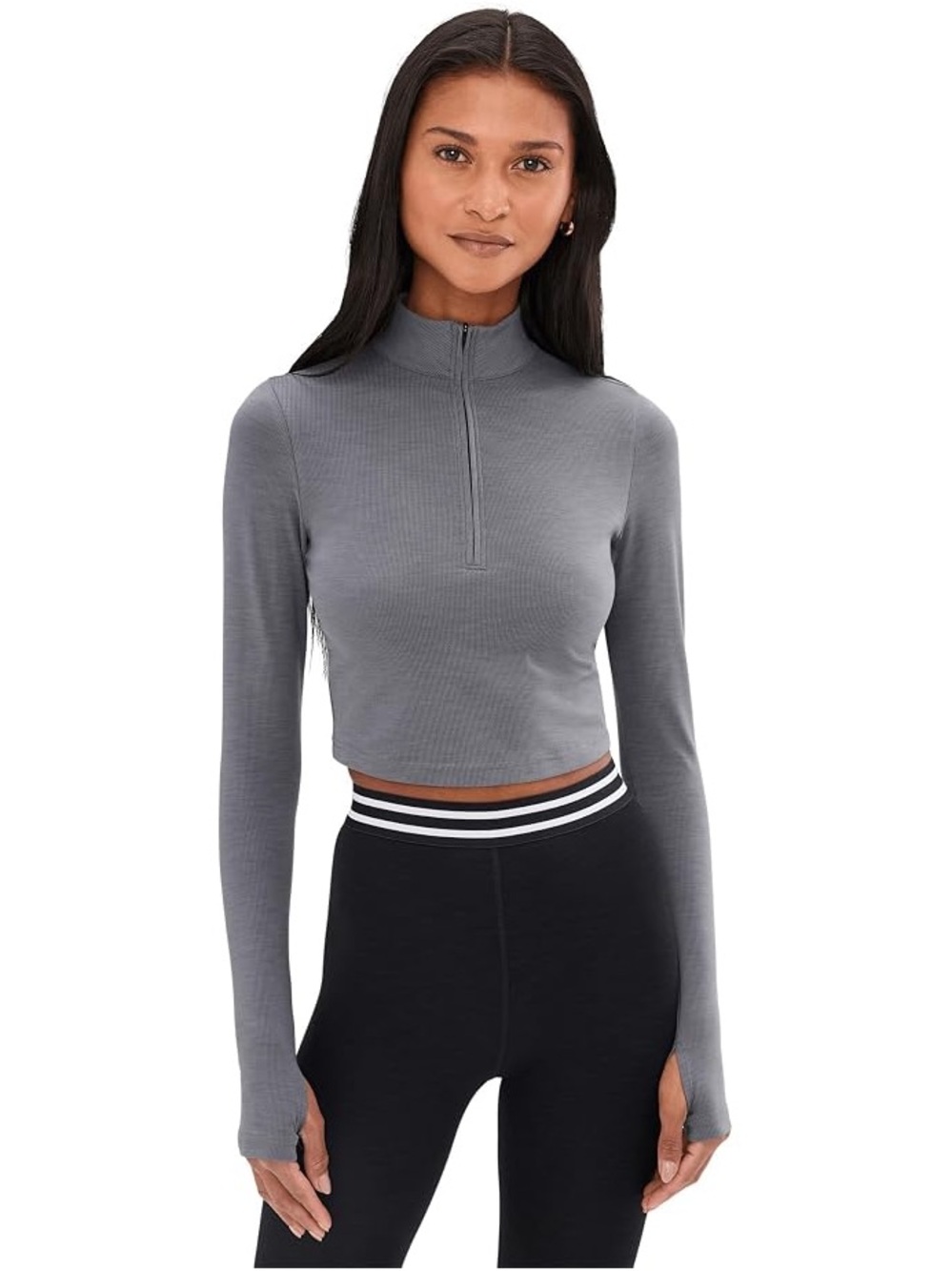 Splits59 Stevie Active Rib Half Zip Waist Length Grey